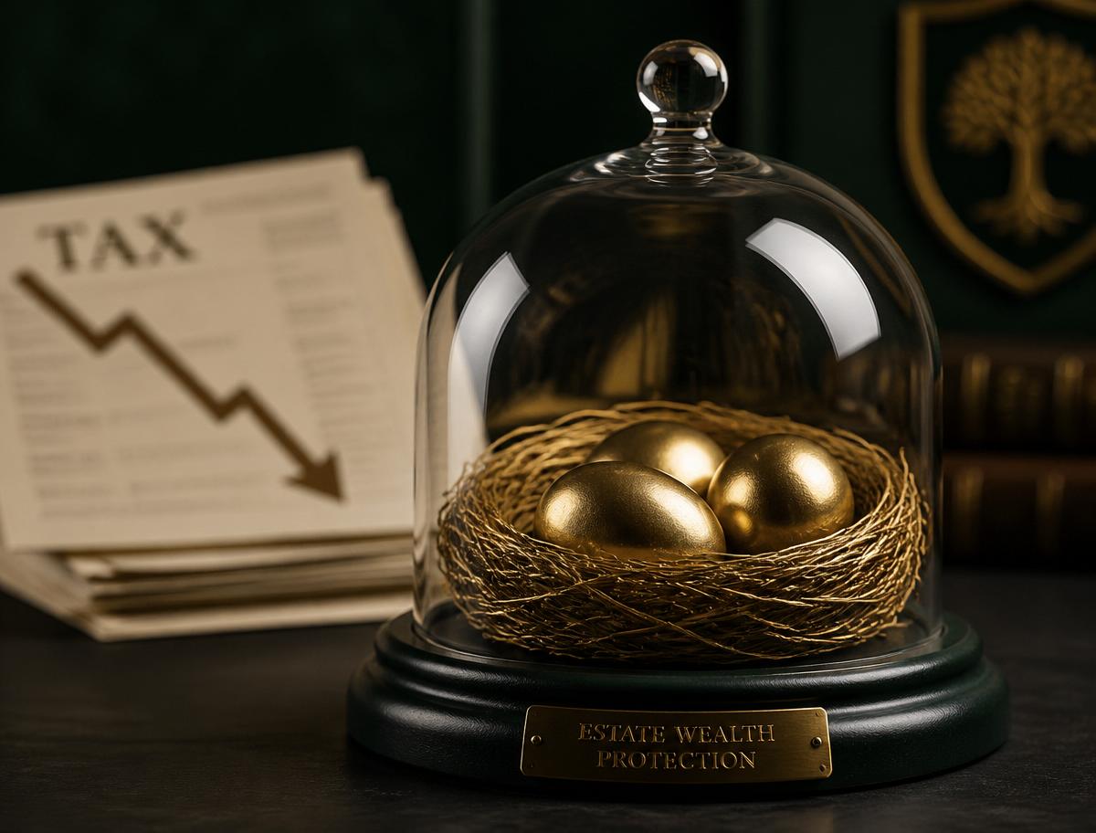Golden nest egg protected under glass while taxes erode unprotected savings