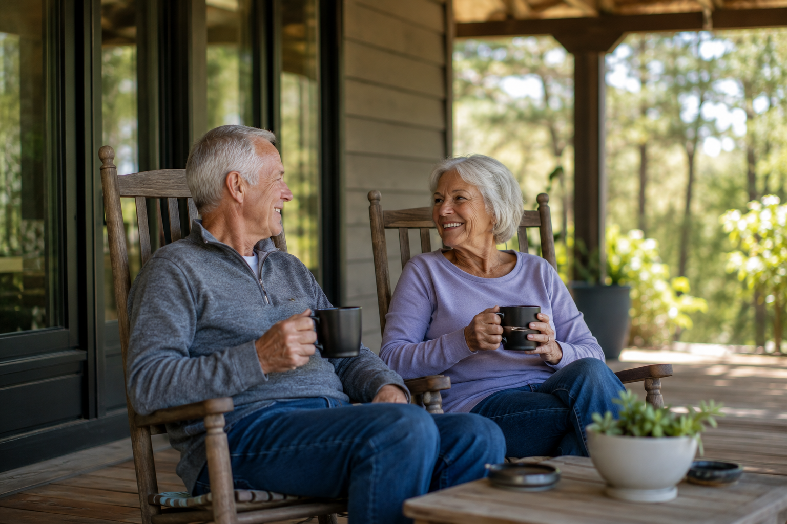 Retired couple reviewing their Social Security benefits together at home
